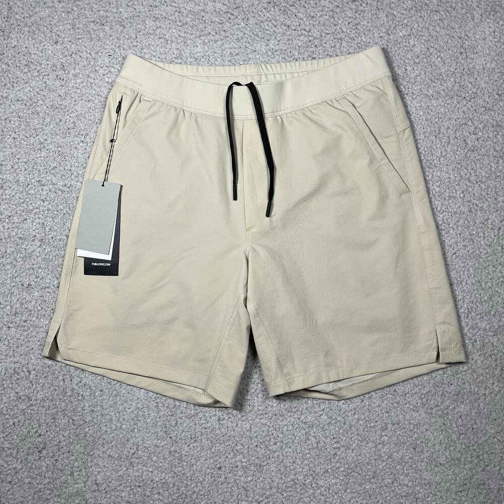 Public Rec Shorts 30 Beige Tan Lined Flex Performance Stretch Zip Pocket Golf